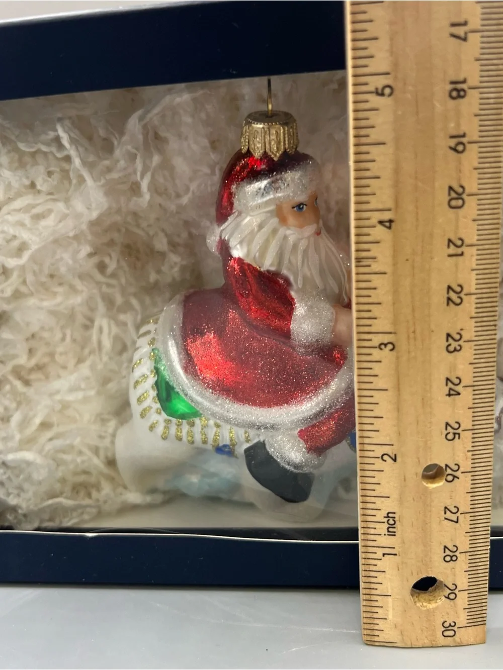 Komozja Glass Polar Bear Santa Ornament Sparkly White Christmas Poland Boxed 4